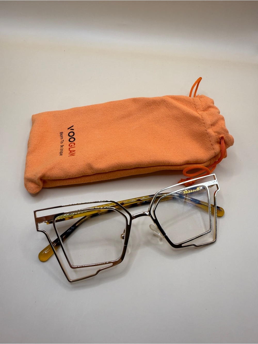 Vooglam Clear and Gold Geometric Frame Glasses, No prescription
